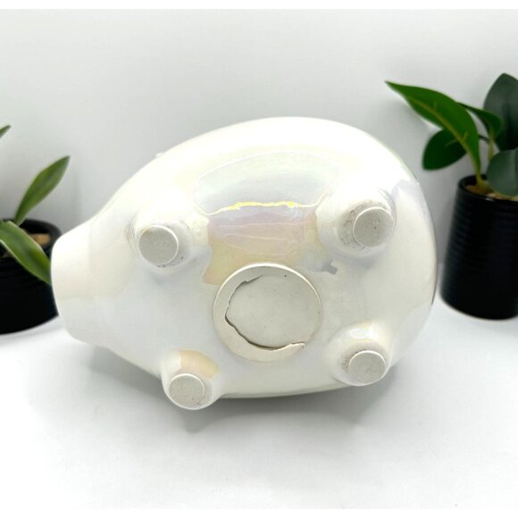 Ceramic Piggy Bank With Black Top Hat Iridescent Finish Coin Slot & Removable St - Picture 6 of 6